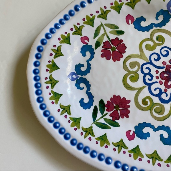 TOMMY BAHAMA Melamine Oval serving Platter Painted Flowers Green Blue Red 17.5” - Picture 3 of 16